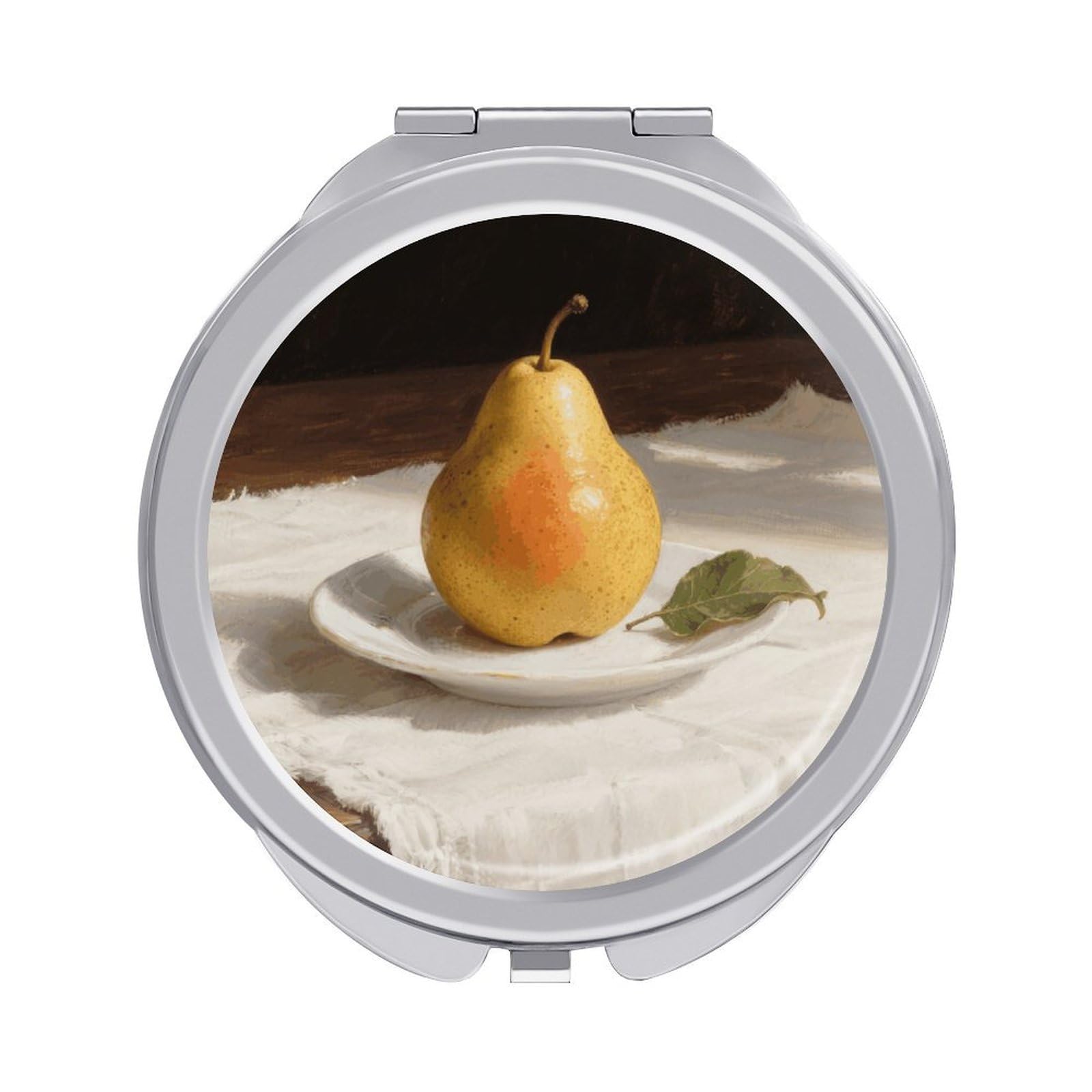 FodPand Compact Hand Mirror with 1x/2x Magnifying Round Travel Makeup Mirror Mini Foldable Pear Cosmetic Mirrors Travel Essentials Gift for Women Girl Portable for Pocket Purse -Silver