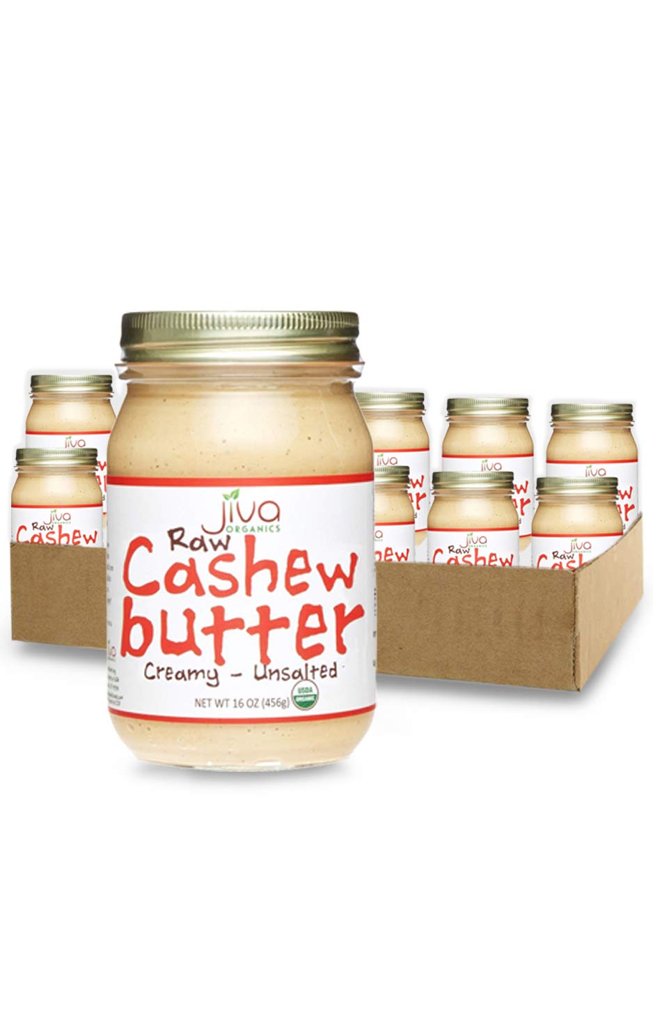 Jiva Organics RAW Organic Cashew Butter 16-Ounce Jar (Pack of 12)