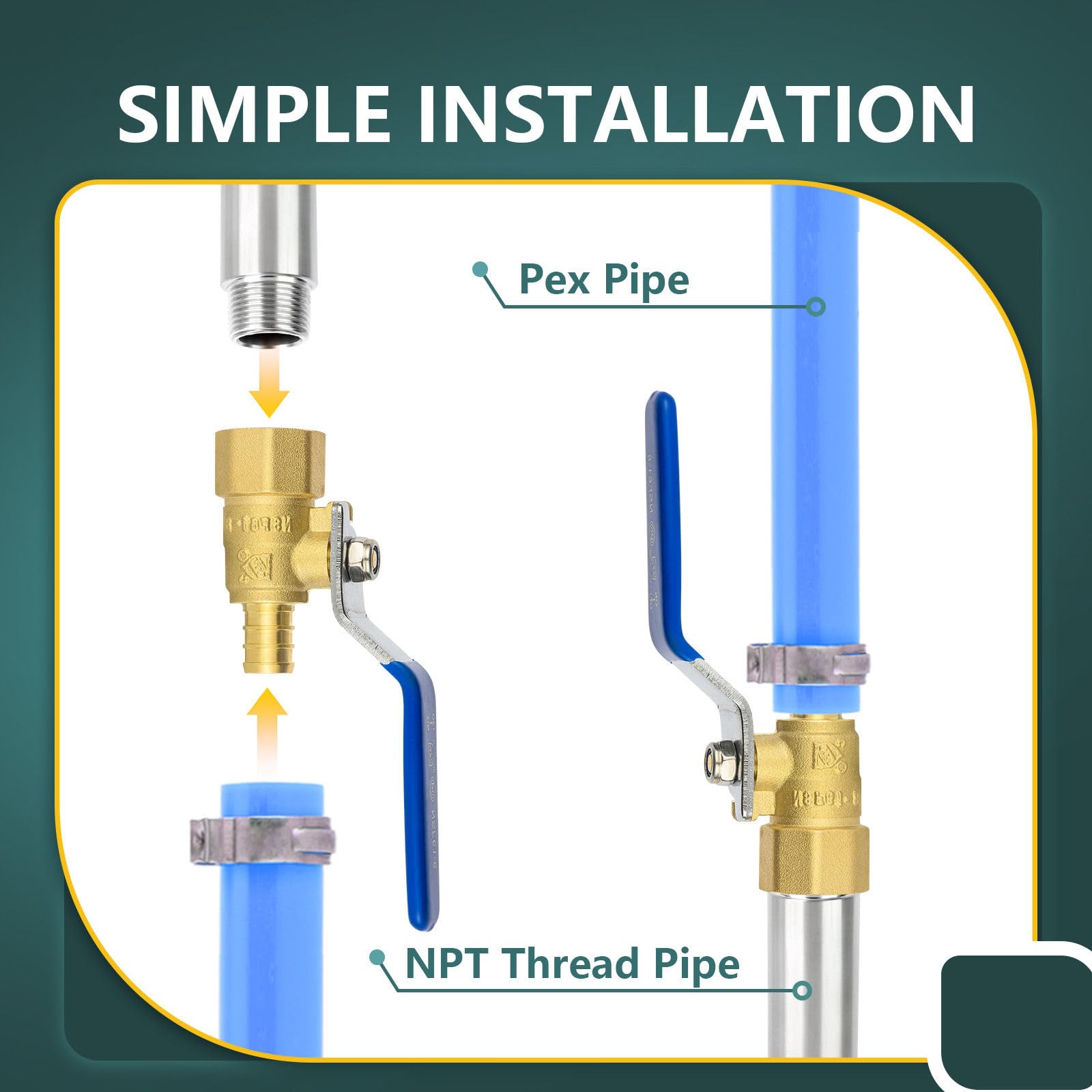 5 válvulas de bola, crimpado Pex de 1/2 pulgada x válvula de cierre NPT hembra de 1/2 pulgada, válvula de bola de cierre Pex B de puerto completo de latón para agua, aire, línea de