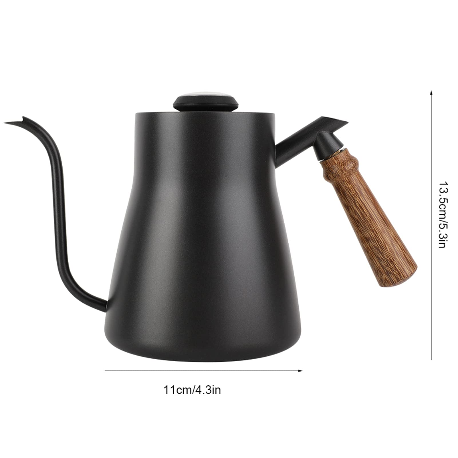 ZPSHYD Kaffeekessel, 850 ml Schwanenhalskessel PTFE-beschichteter Edelstahl Übergießkaffeekessel mit Holzgriff(with Thermometer)