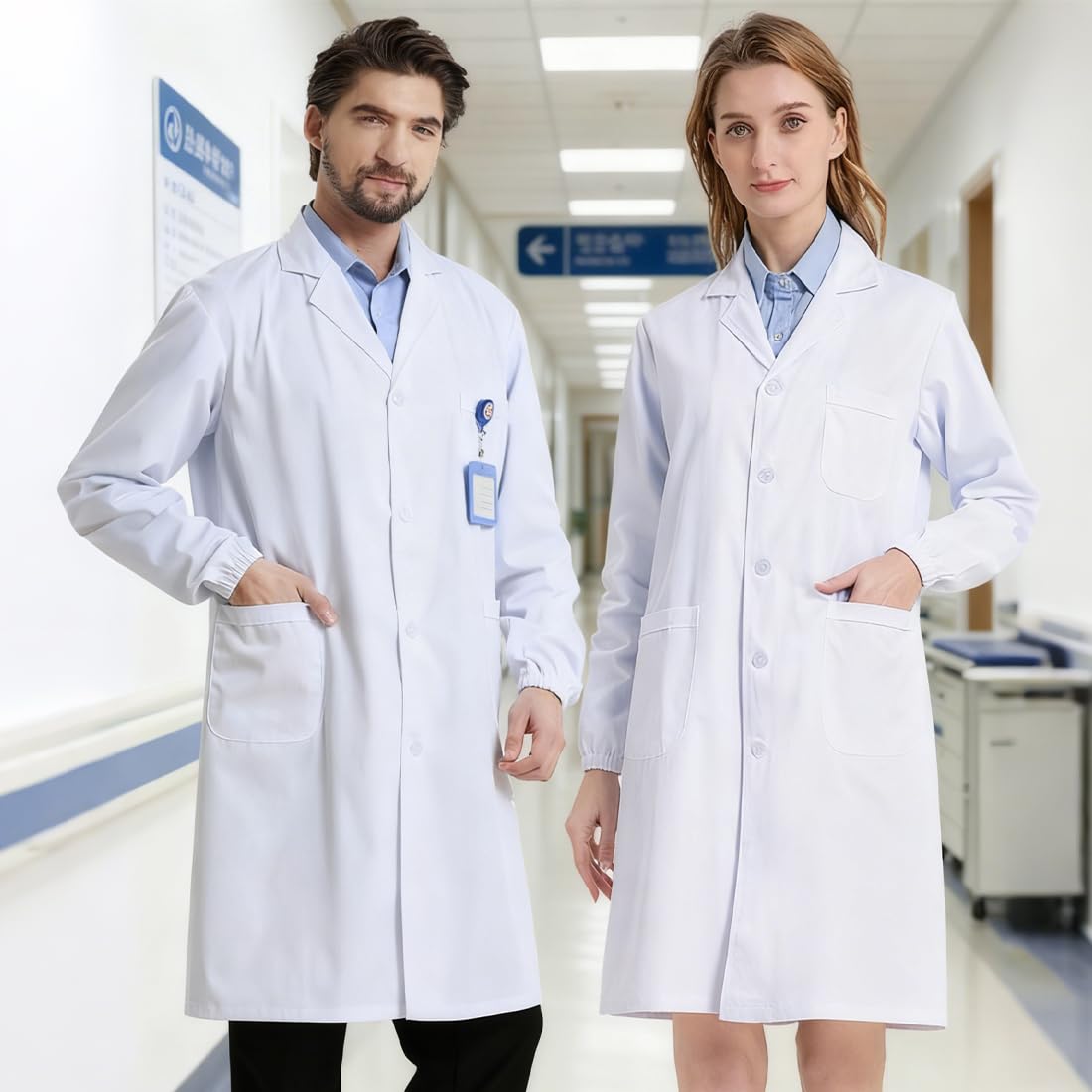 Blouse Blanche Chimie Lycee laboratoire Blouse Medicale blanc manches longues Blouse medicale, blouse blanche collège, blouse chimie lycee, blouse blanche - Poignets élastiques, S
