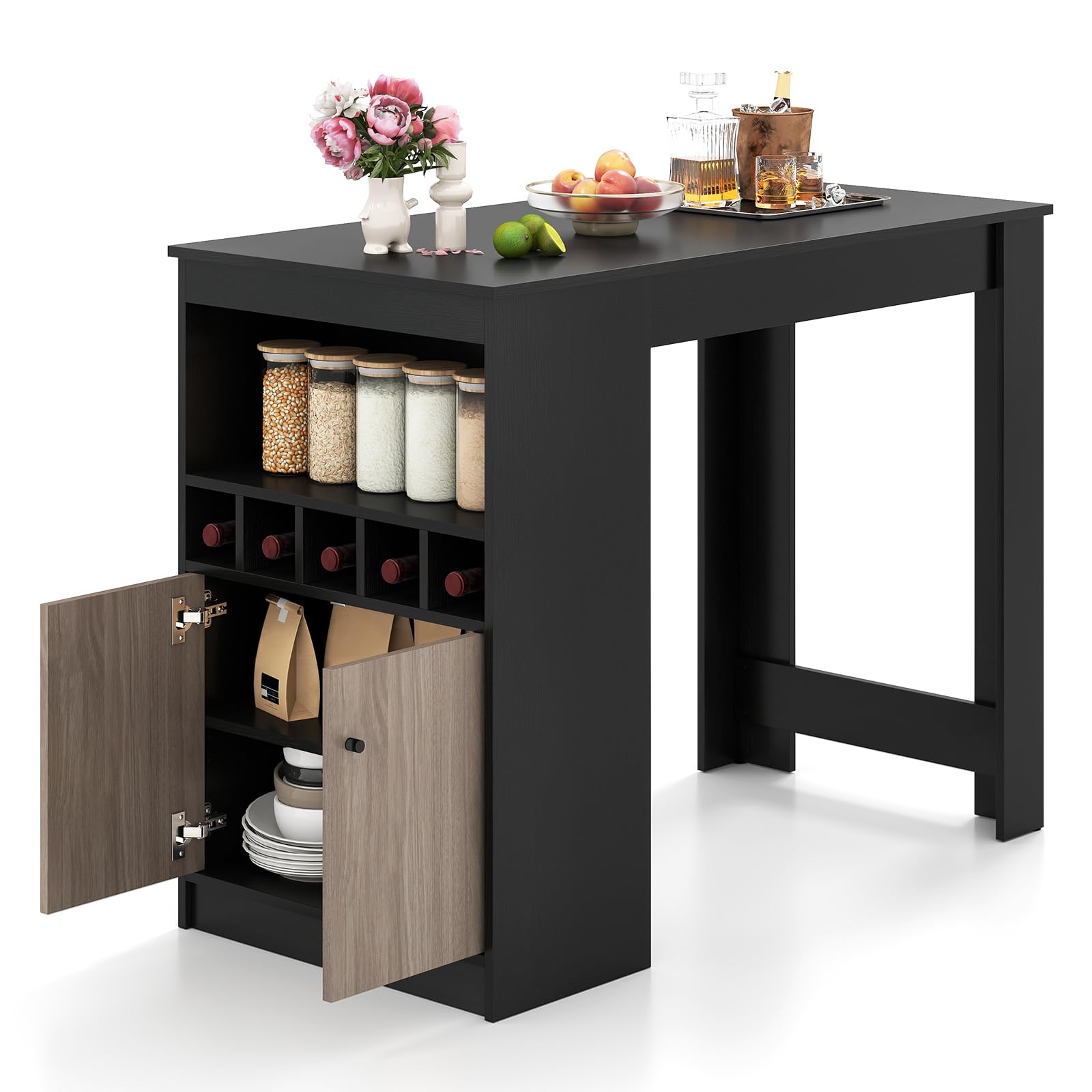 GIANTEX Bancone da Cucina e Bar Alto in Legno con Portabottiglie