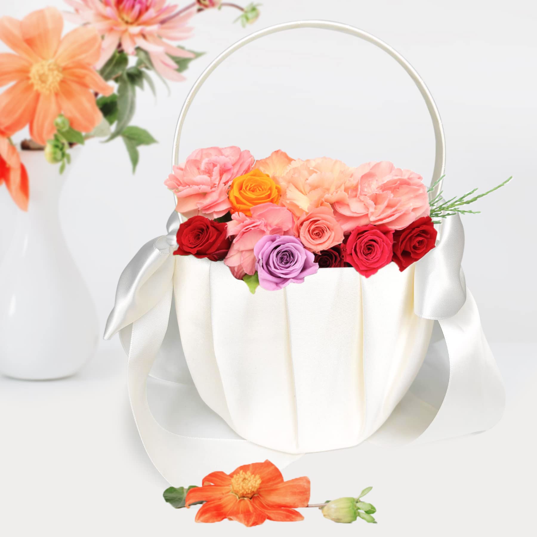 Cestini bianchi per matrimoni, cestino per damigelle di fiori, per banchetti di nozze, forniture per feste, 20 x 12 x 8,9 cm (grande fiocco)