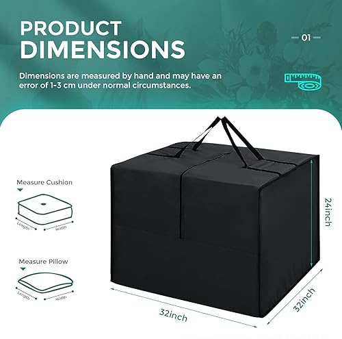 Miniatura 2 de Bolsa de almacenamiento de cojines para exteriores, 32 x 32 x 24 pulgadas, bolsa de almacenamiento para cojines de patio, tela Oxford 420D