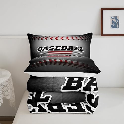 Miniatura 5 de Manfei Juego de edredón de béisbol blanco para niños, tamaño matrimonial, juego de edredón con temática deportiva con 2 fundas de almohada, juego de