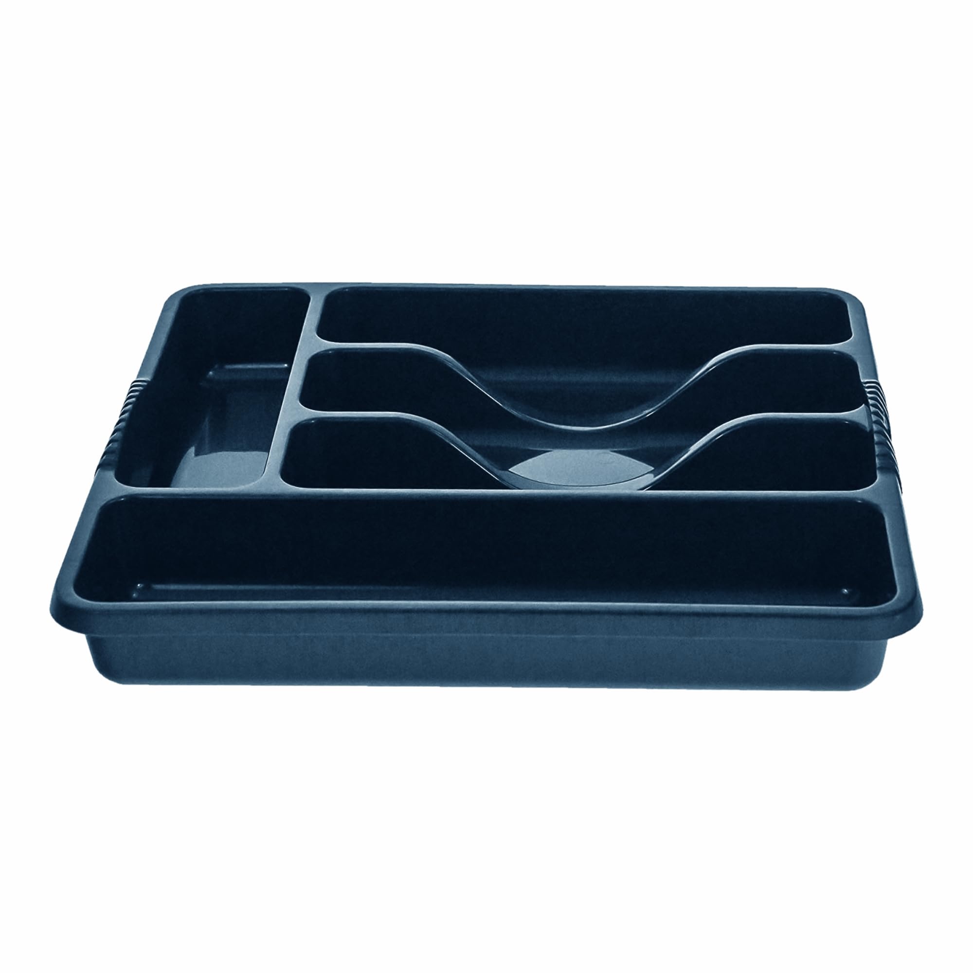 FotoStation High Grade Upcycled Plastic Large And Small Cutlery Tray Kitchen Racks and Holders Cutlery Draw for Kitchen Drawers (5 Compartment, Navy)