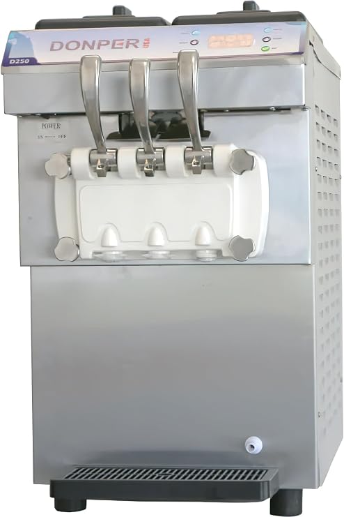 D250 Commercial Soft Serve Machine; Self-contained Air Cooled Countertop Model; Direct Drive Motor; 115V, 60Hz, 1500W Rated Input; 1/2 Horsepower Compressor; Automatic Consistency Control