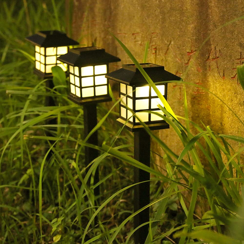 4 opakowania zewnętrznych latarni świetlnych, solarnych lamp słupkowych, zasilanych energią słoneczną na zewnątrz, wodoodporne lampy ogrodowe, trawnik ogrodowy, oświetlenie słupków na ścieżki