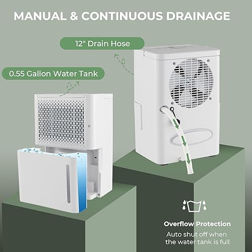 Miniatura 4 de COSTWAY Deshumidificador de 2000 pies cuadrados para sótano, deshumidificador silencioso de 32 pintas y de bajo consumo con modo