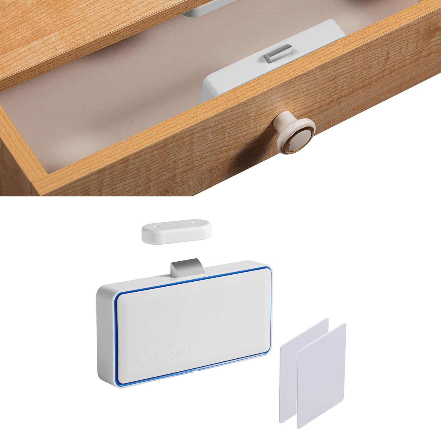 Hidden Cabinet Lock, Smart NFC RFID Electronic DIY Child Safety Baby Proofing Lock for Cabinet Drawer Locker Cupboard Closets - White