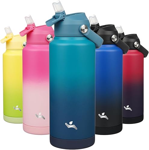 Miniatura 15 de Botella de agua aislada con tapa con pajilla, botella de metal al vacío de acero inoxidable de 12 onzas con mango de silicona, rosa ROSA ROSA,Flor