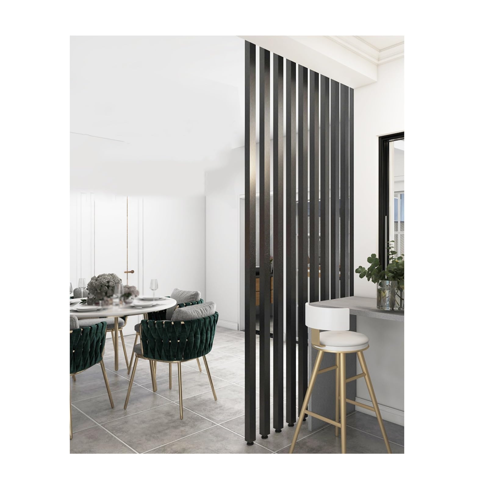 Entrance Hall Partition Screen Column Floor， Metal Slat Room Dividers For Indoor Entryway, Floor To Ceiling, Adjustable Height, 4-9Pcs(9root,230cm/90.5in/7.54f)