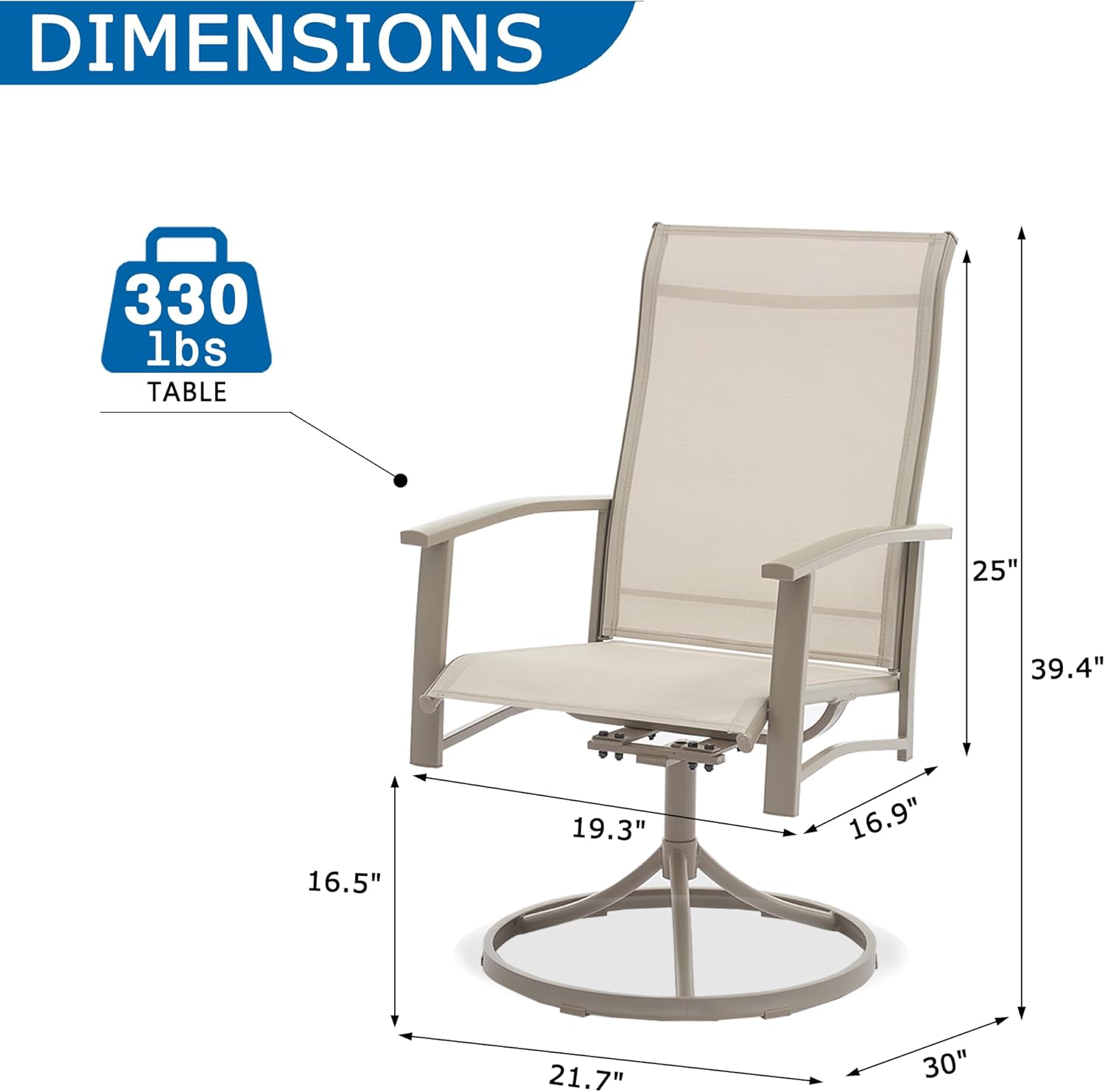 Outdoor Patio Swivel Dining Chairs Set of 2, All-Weather Swivel Rocker Chairs with Textilene High Back and Black Rust-Proof Metal Frame, Perfect for Patio, Lawn, Garden, or Backyard, Ivory