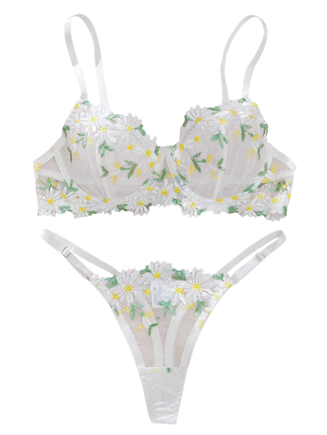 Lilosy Sexy Floral Embroidered Mesh Women Underwire Push Up Lingerie Set