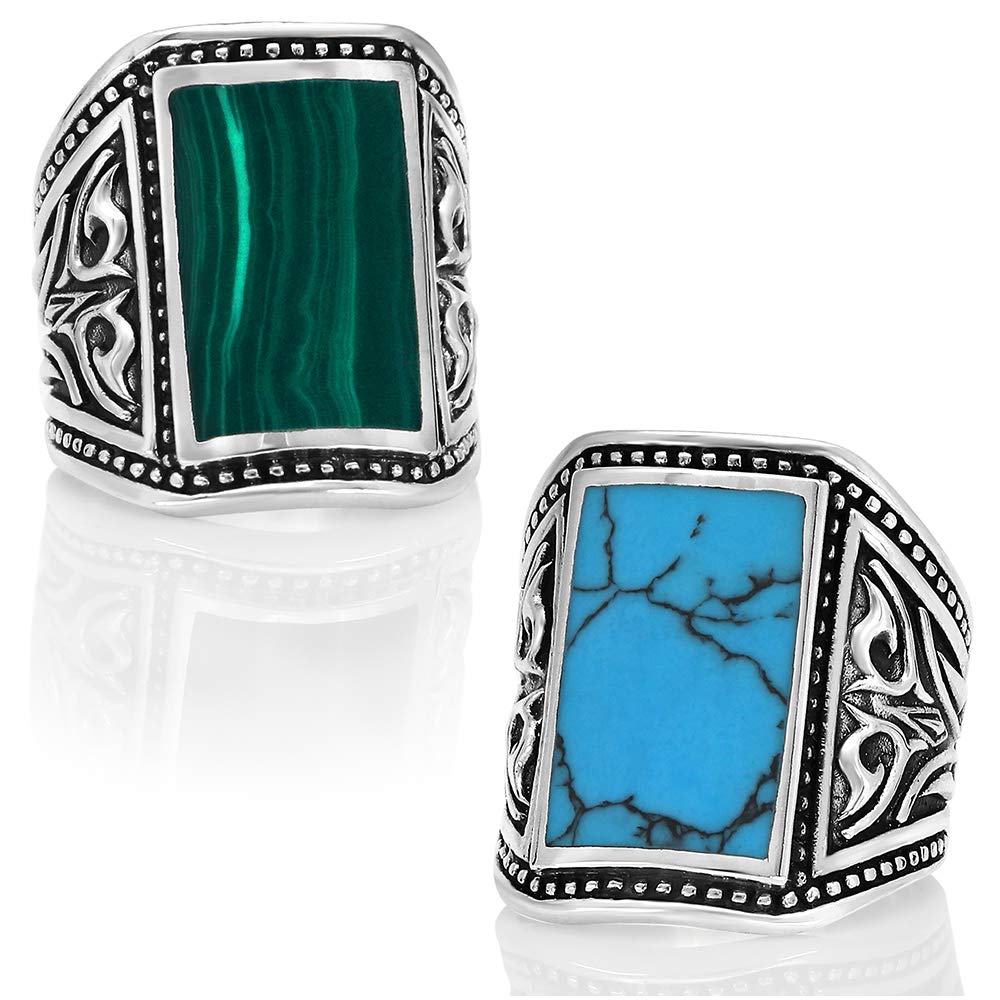 Solid 925 Sterling Silver Turquoise Men's Ring - Handmade In Thailand, Size 15, Gift Pouch Included