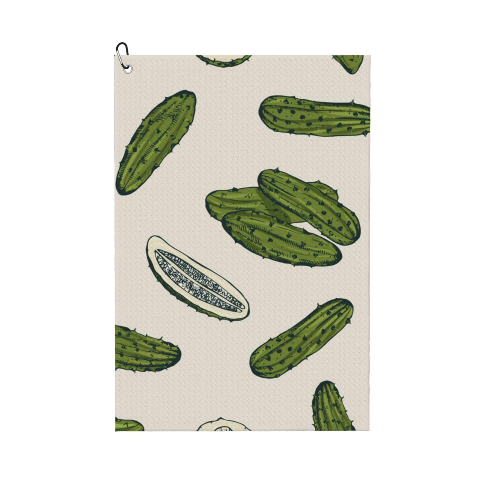 Hnnkloy Cucumber Pickle, 16x24 in Portable Waffle Golf Towels with Carabiner Clip for Golf Bag