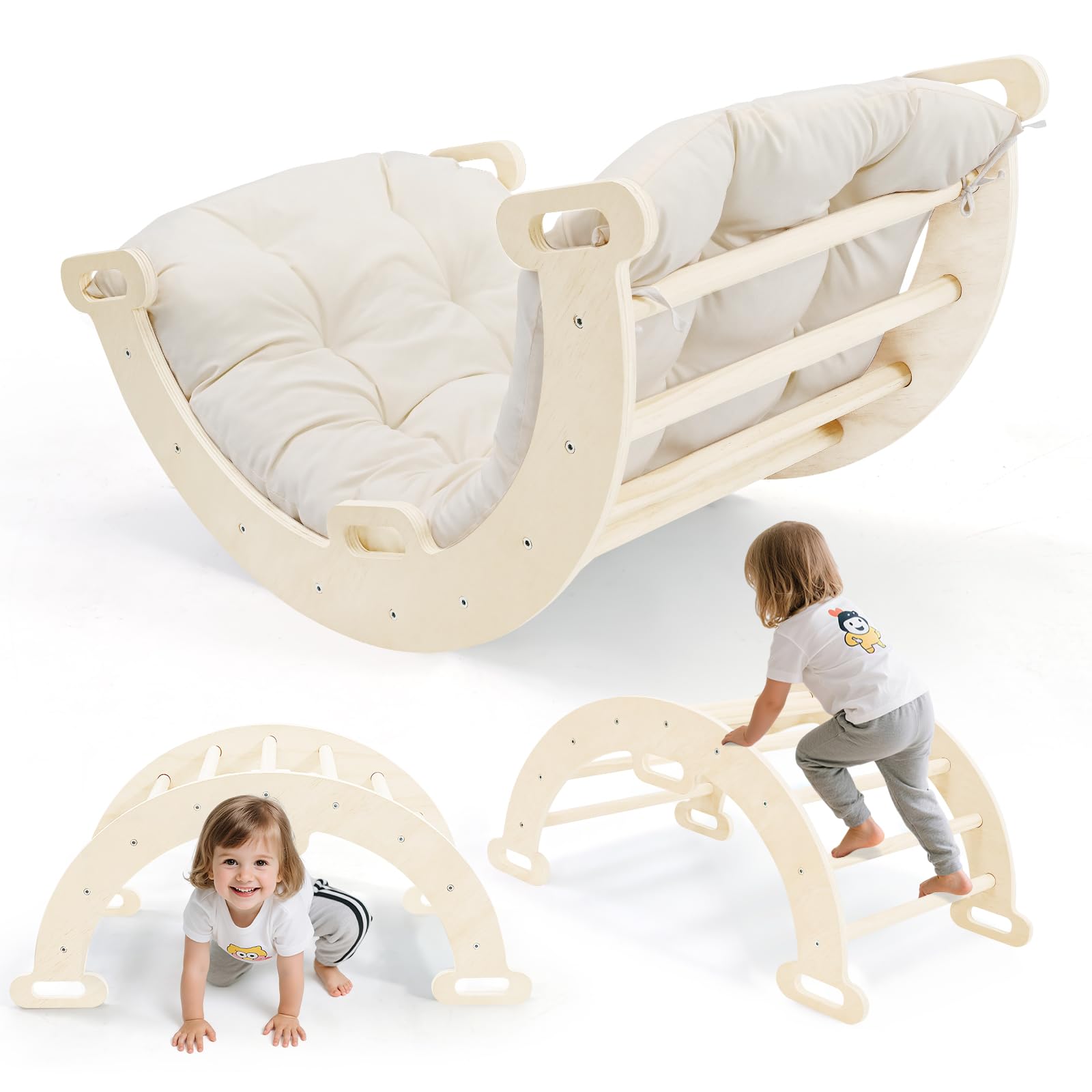 2 in1 Toddle Climbing Toys, Wooden Climbing Ladders, Foldable Climbing Frame with Slide, Montessori Indoor Playset for Kids1-3 Years (Wooden) — image 1