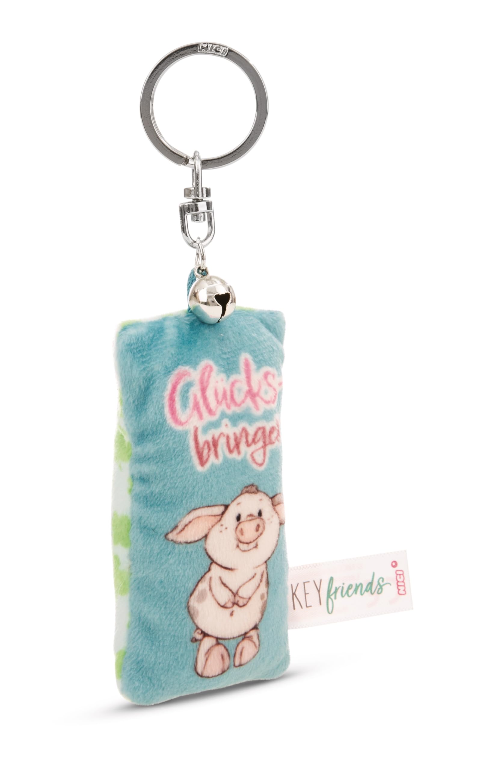 NICI Keyring Mini Plush Cushion Lucky Charm 8 cm with Bell Colourful Loyal Companion for Backpack or Bag, Key Holder for Small and Large | 62123