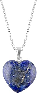 Gempires Natural Lapis Lazuli Heart Pendant, Crystal Necklace for Women, September Birthstone Jewellery, 16+2 inch Adjustable Silver Plated Chain