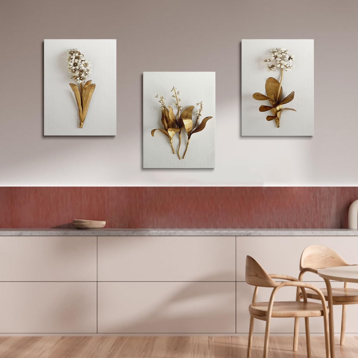 prinfantasy Canvas Wall Art 3 Panels Framed Abstract Autumn Flower Art Pictures Printing Poster Canvas Prints Wall Decor for Bedroom Living Room Bathroom Office Ready to Hang 30x40cmx3 Pcs - Image 3