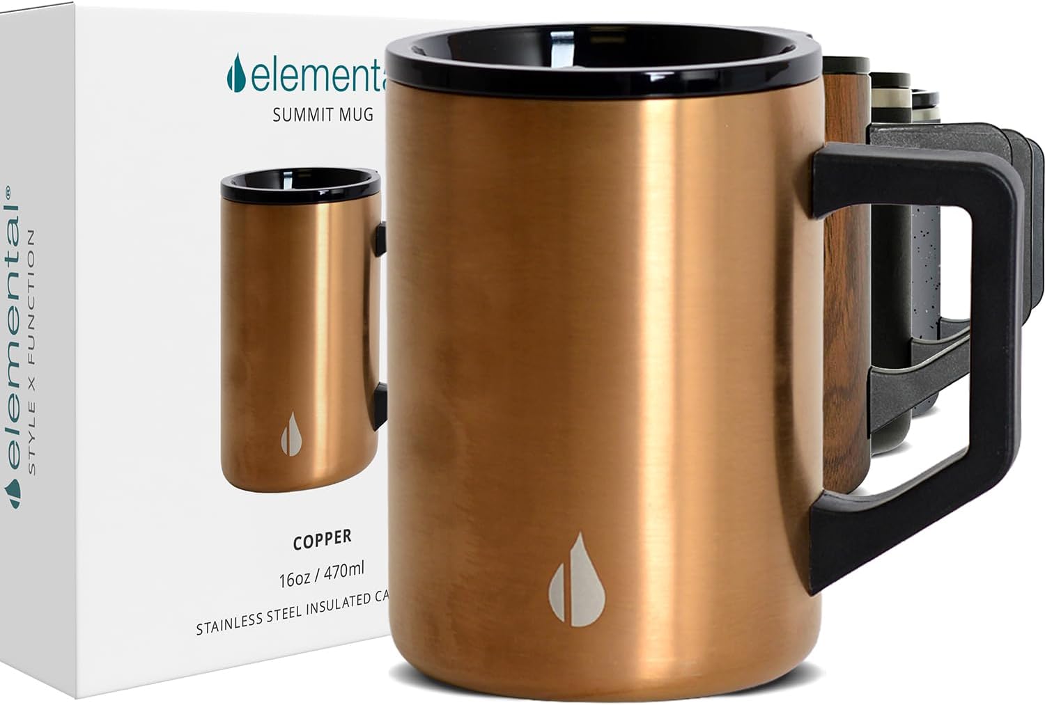 Elemental Insulated Coffee Mug – Triple-Wall Stainless Steel Summit Travel Cup for Hot and Cold Drinks – Thermal Coffee Mug with Lid and Handle for Camping, Office & Travel 16oz – Copper