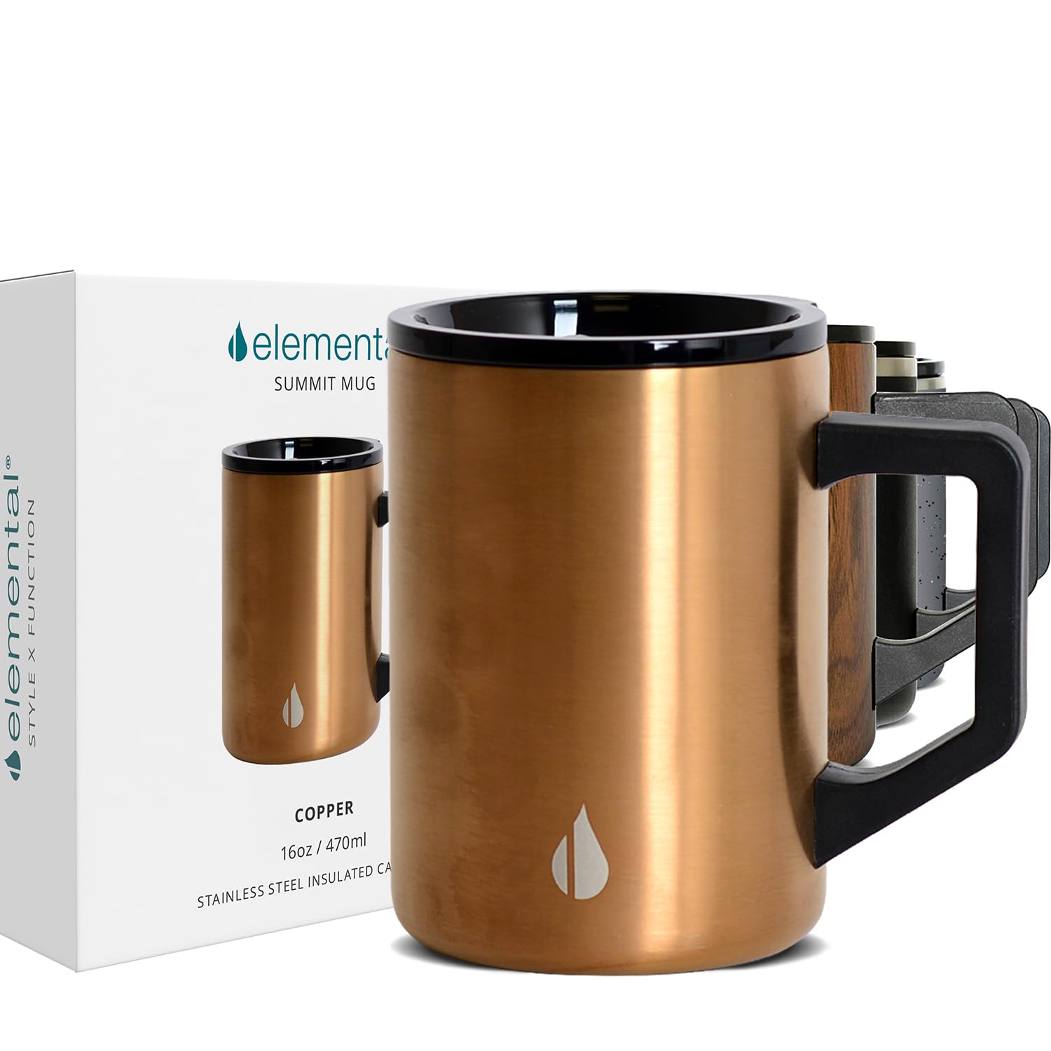 Elemental Summit Coffee Mug - Coffee Cup Travel Mug - Thermal Cup with Handle & Lid - Lightweight Vacuum Insulated Coffee Cup - Hot & Cold Triple Wall Stainless Steel Travel Mugs - Copper - 470 ml