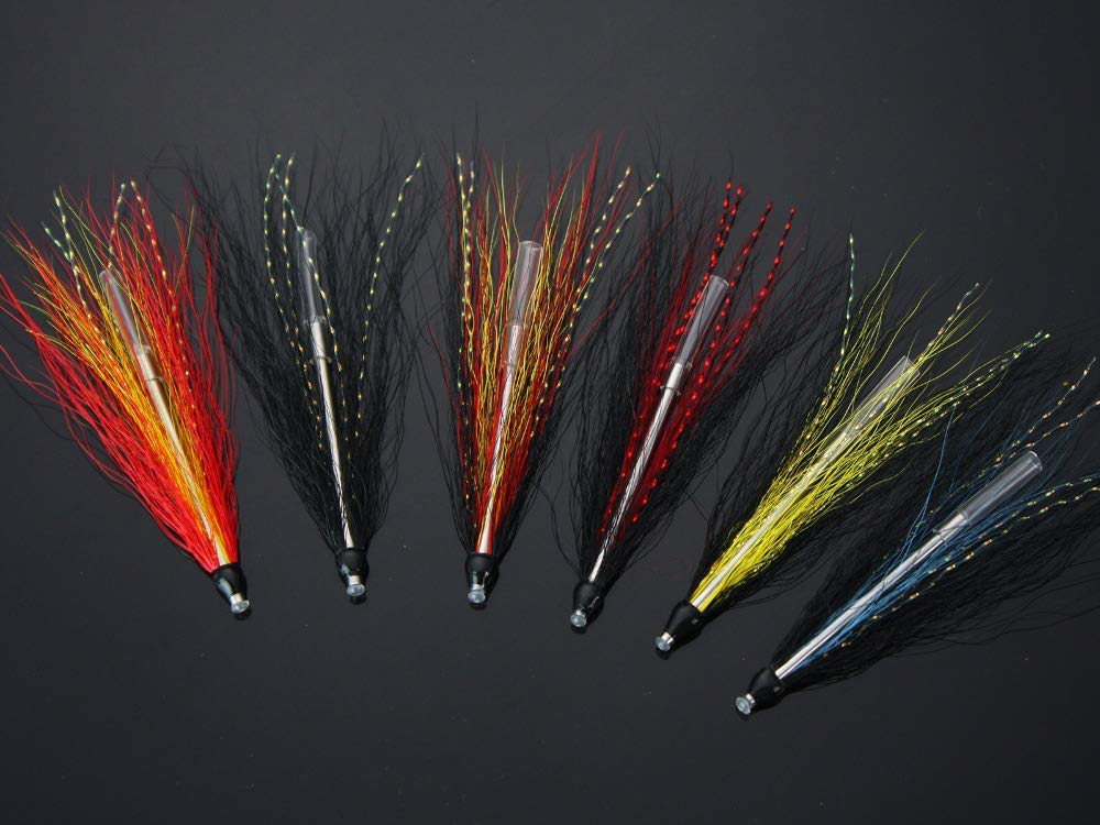 Tigofly Lot de 12 leurres de pêche à la mouche pour saumon, truite, truite, méné - Marron - Orange et rouge - Taille #8 (marron