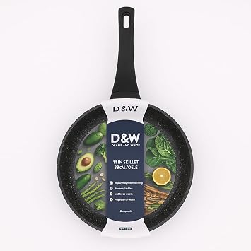 D&W Nonstick Cookware Skillets, Saucepans & Pots Deane White DW Cookware Durable, Easy-Clean Pans for All Cooktops 8", 9.5" & 11" Black Handle, 11 Inch