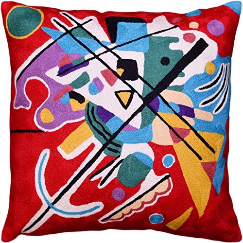 Kandinsky Modern Couch Pillow Cover - Red Painting | Abstract Toss Pillow | Modern Chair Cushion| Contemporary Pillow | Mid Century Chair Cushion | Hand Embroidered Pillow | Wool Size 18X18 #TOP9