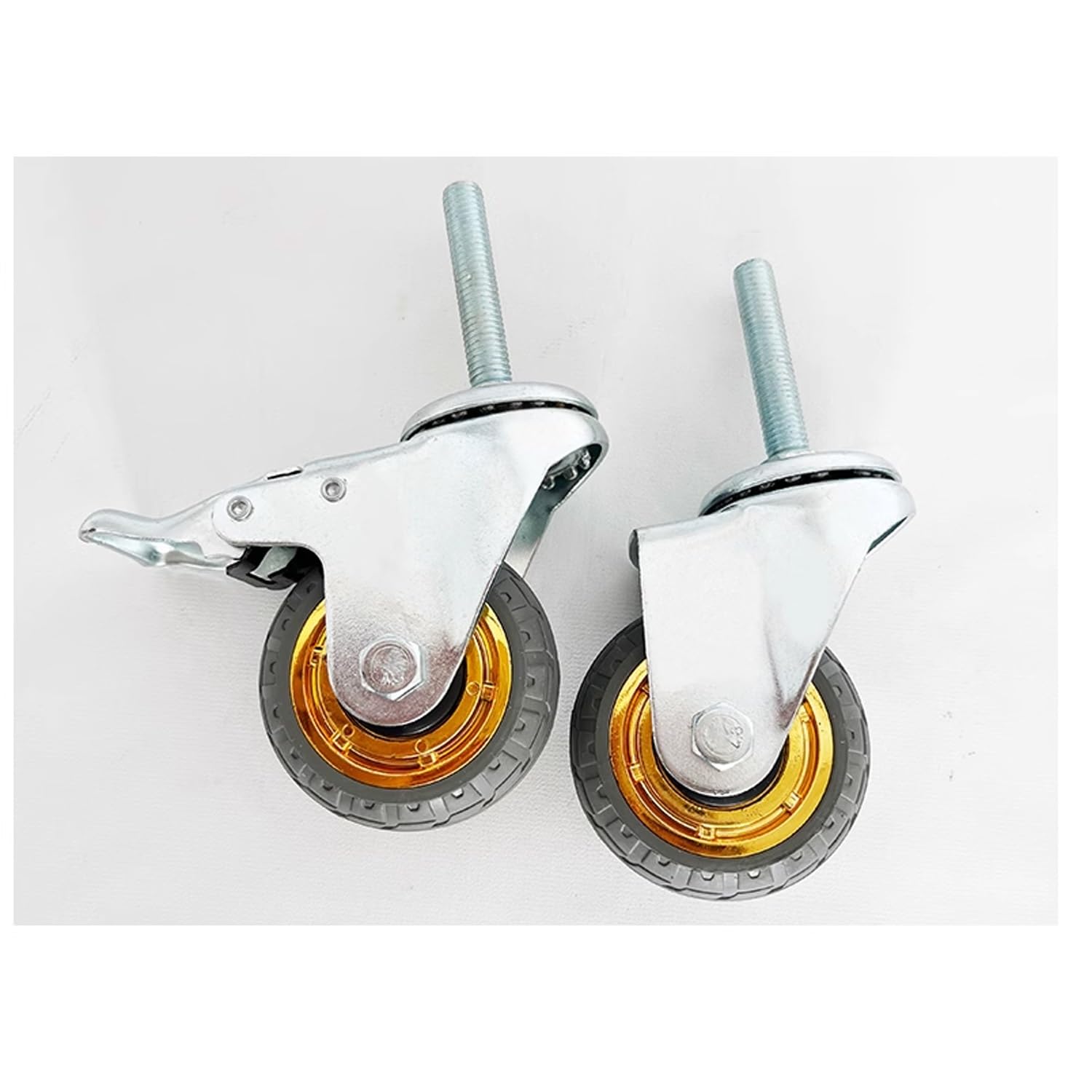 Vástago Ruedas Giro Freno Goma, Ruedas giratorias con vástago roscado M12x60mm, de goma freno, 3-5 pulgadas, paquete 4(Swivel,125mm)
