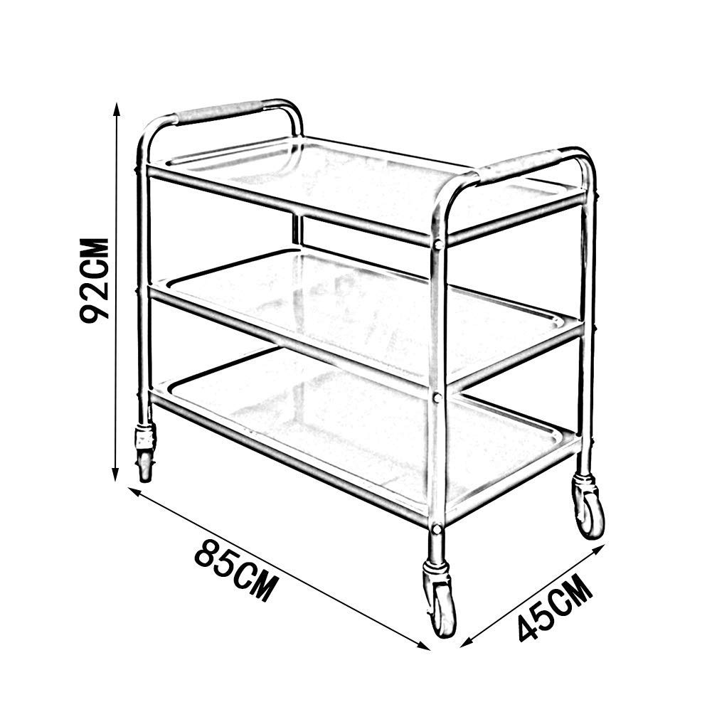 Carrelli Portavivande Multifunzione, Carrelli per Ristoranti E Magazzini, con Maniglia in Acciaio A 3 Strati, Multifunzione, Facili da Pulire, 3 Dimensioni, Cuc,Silver-85X45X92Cm
