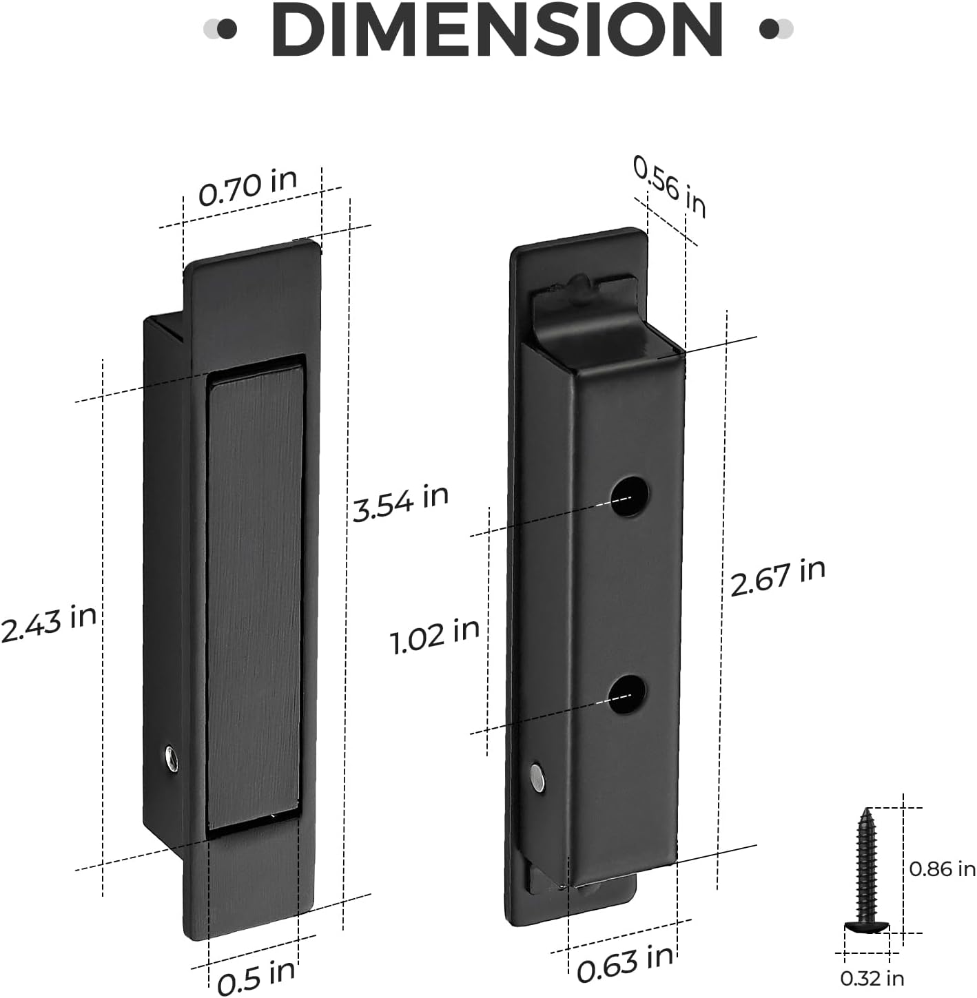 JOY DECOR Pocket Door Pull Handle, Edge Pull, Matte Black Flush Mount for Sliding Doors (1 Pack)