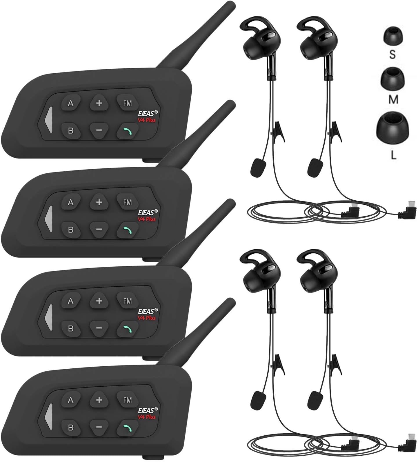 Referee Headset, USB C Interface Communication System with Headset Earphone for Volleyball Official Football Soccer Handball (4 Pack)
