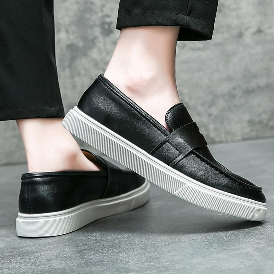 Men's Casual Dress Loafers & Slip-Ons Shoes Classic Hands Free Penny Formal Loafers Lightweight PU Leather Round Toe, Non Slip Business Shoes - Image 3