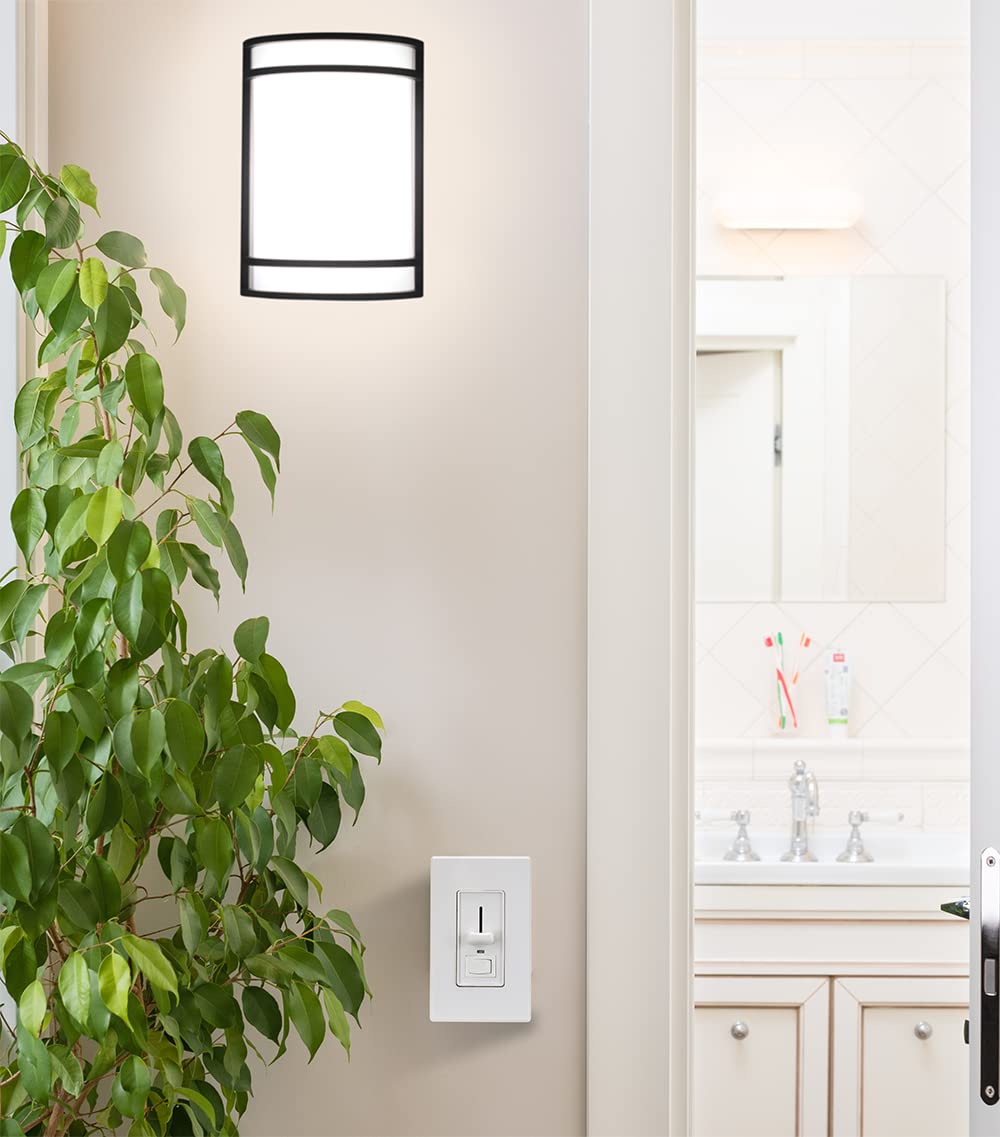 Cloudy Bay in Wall Dimmer Switch with Green Indicator,for LED Light/CFL/Incandescent,3-Way Single Pole Dimmable Slide,600 Watt max,Cover Plate Included,White,2 Pack