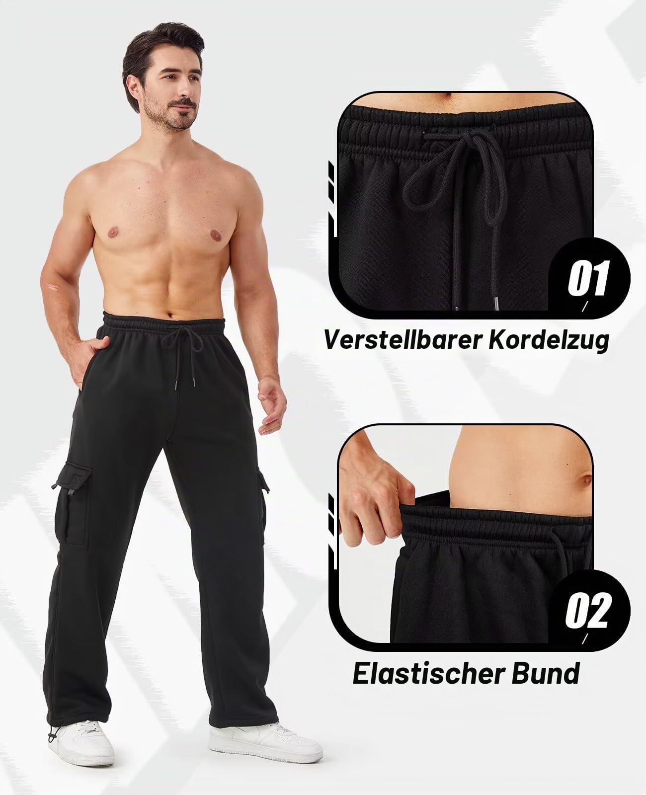 3er-Pack Cargo Jogginghose Herren, Cargohose Herren mit Taschen Trainingshosen Herren Fleece Bequeme Passform-Sporthose Herren Lang Taktische für Wandern