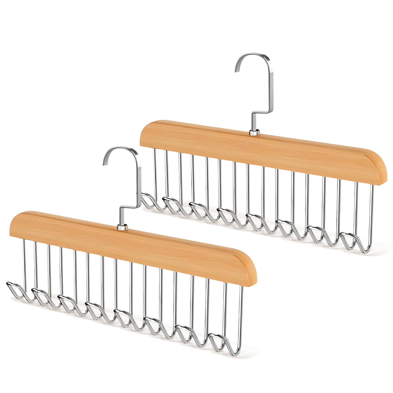 YWKJDDM 2 Pack Anti Slip Hook Coat Rack Bra Hanger, Belt Holder for Closet, Tie Hanger with 8 Hooks, Wooden Tank Top Hanging for Scarf Bra Ties Swimsuit, YW00041