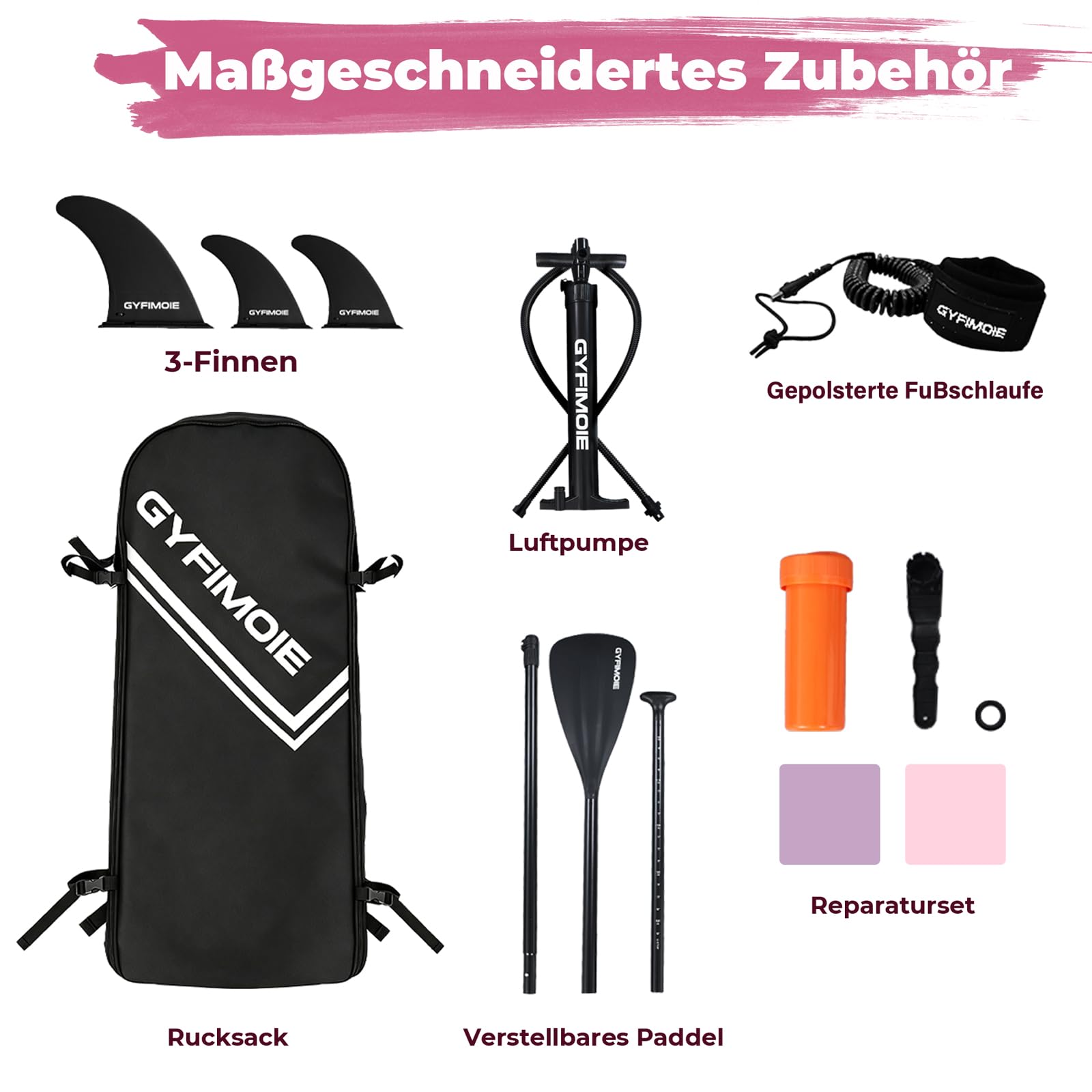 Gyfimoie Tavola da SUP gonfiabile di alta qualità, 335 cm, con supporto universale per fotocamera, accessori completi, pagaia regolabile, per principianti ed esperti