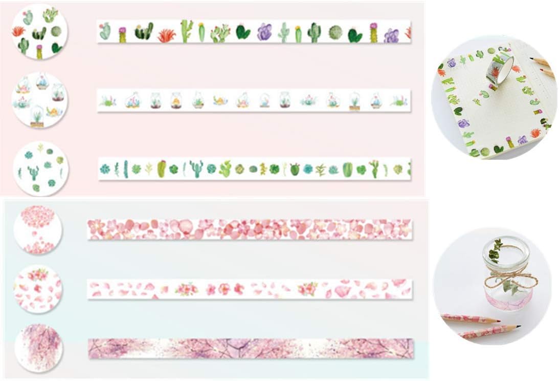 6 Roll Colorful Adhesive Tapes Spring Flower/Plant Decorative Paper Tapes for Arts and DIY Crafts