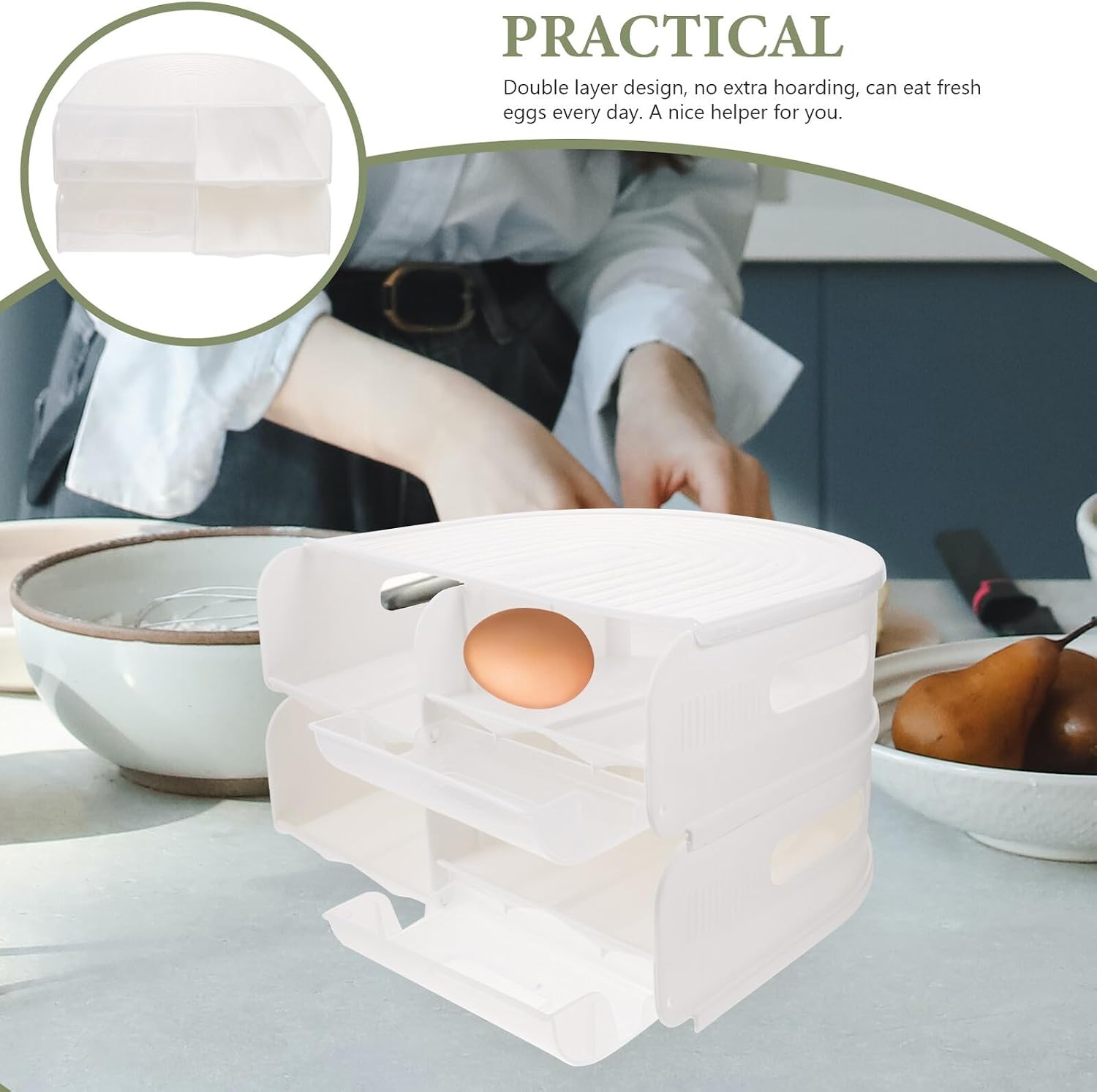 Multi-layer Rotating Egg Organizer for Refrigerator with Semi- Lid 2-tier Fridge Egg Box for Household Storage and Easy Access