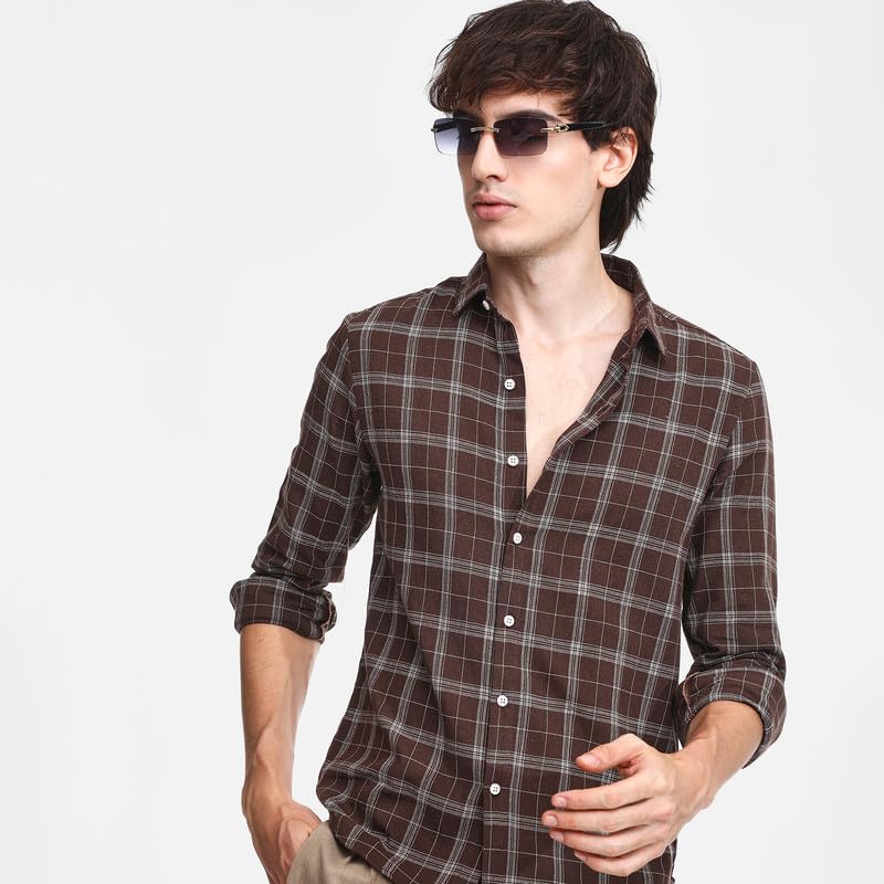 Image of CAHOOT Men's Tartan Plaid Shirt for Casual Wear | Spread Collar | Long Sleeve | Button Closure | Shirt Crafted with Comfort Fit for Everyday Wear