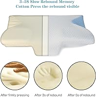 Vista 6 de Almohadas de espuma viscoelástica, almohada cervical para dormir de lado, espalda, boca abajo, almohadas cervicales ergonómicas para aliviar