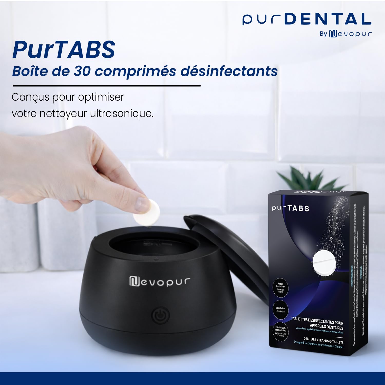 Nettoyeur Ultrason Appareil Dentaire purDENTAL 30 purTABS 48 kHz Désinfection UV Bac Inox 200 mL
