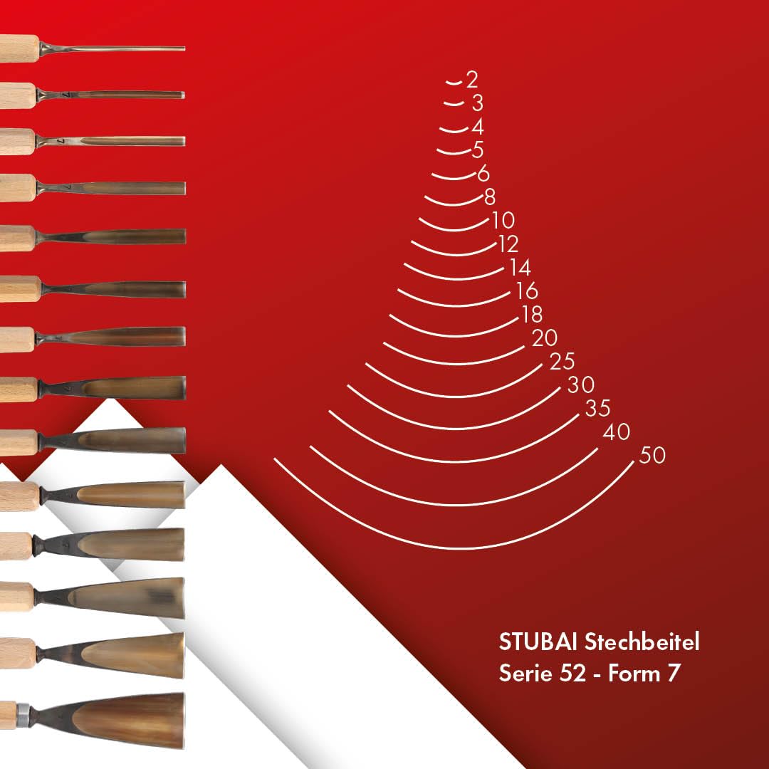 Stubai 520750 Typ 7 Dłuto do rzeźbienia w drewnie z drewnianym uchwytem, złoty/beżowy, 50 mm