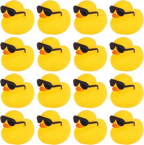 16 mini patos de goma amarillos con 16 lentes de sol de goma para baño juguetes de ducha para baby shower bebés niños pequeños decoración de