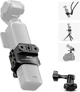 Neewer Pocket AC009 – Soporte de grabación de video cardán de aleación de aluminio con adaptador de extensión de cámara de acción de rosca de 1/4 pulgadas, zapata fría compatible con DJI Osmo Pocket 3