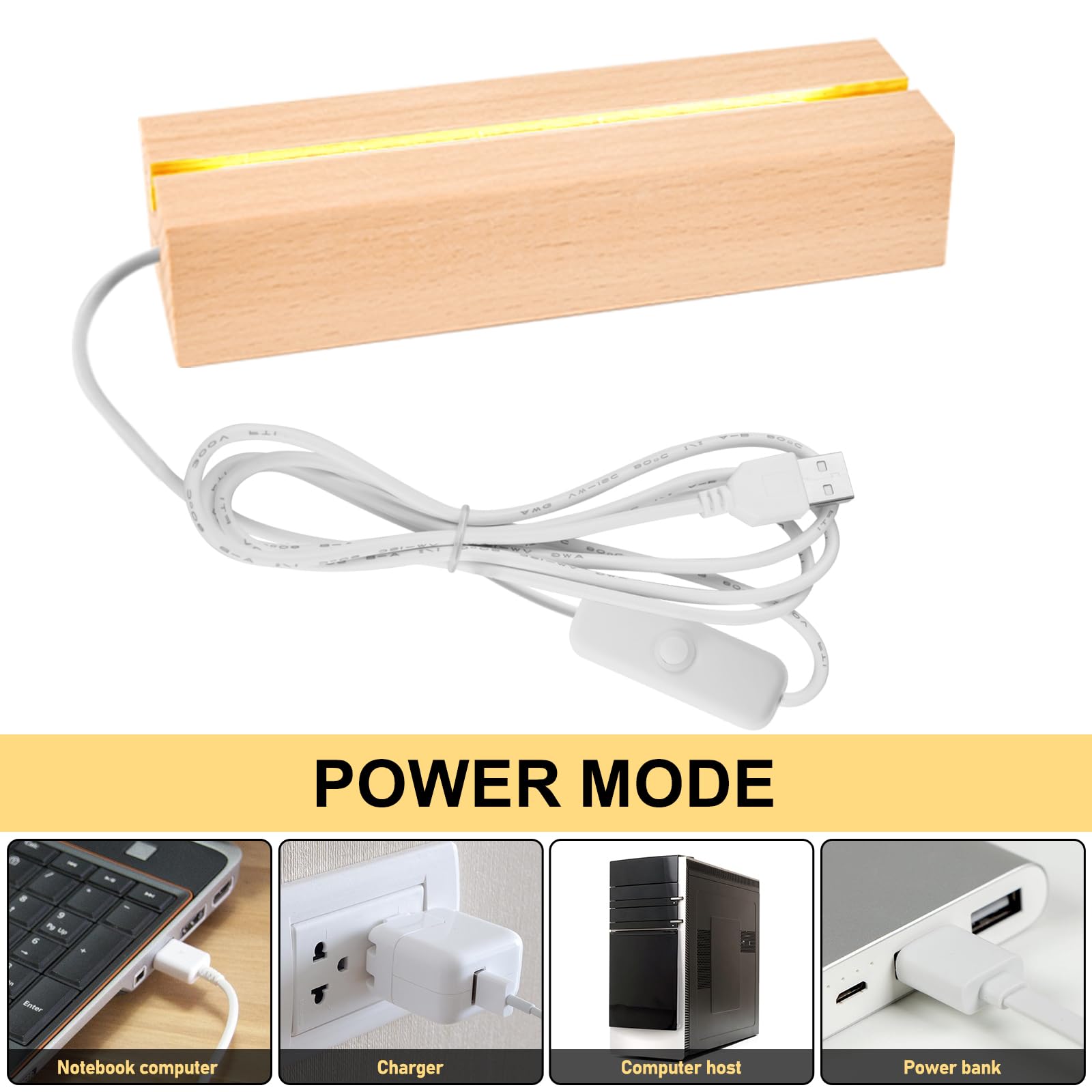 BAIFULAI 4 piedistalli a LED, 20 cm, base in legno, base luminosa, base luminosa con interruttore USB, colori caldi, supporto in legno, per blocchi di vetro, cristalli, vetro, resina, arte