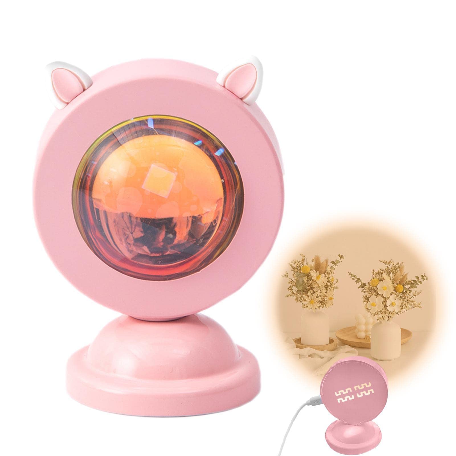 Shareed Women's Sunset Red-Cat Ears Sunset Lamp Projector, Cute Sunset Lamp Projection Romantic Ambient Light - Soothing Sunlight Lamp Room Decor Night Light, For Girls Photography