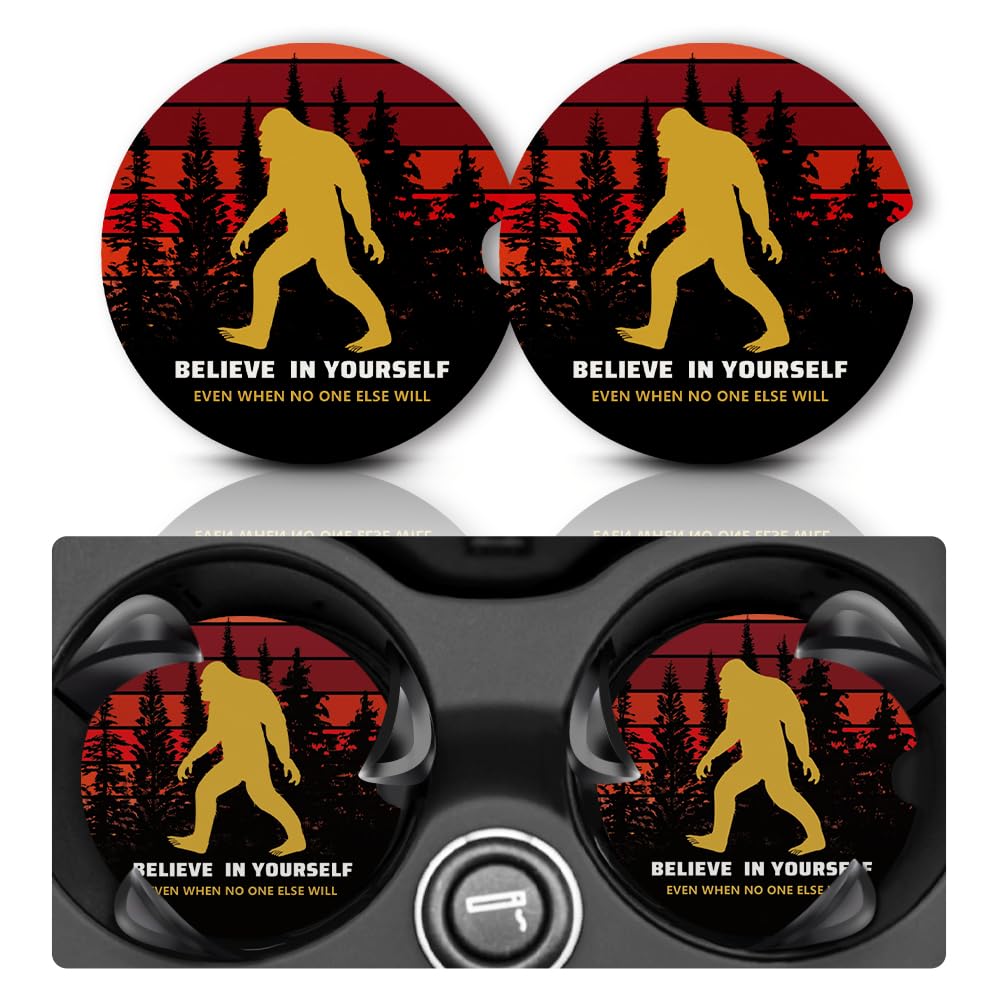 Einzelnn Car Coasters for Cup Holders, Car Cup Holder Coaster, Cute Car Accessories for Women Interior, 2PCS Cup Holder Coasters for Car, Anti Slip Rubber Car Cup Mat with A Finger Notch Bigfoot