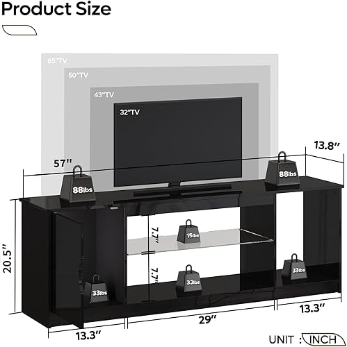 Miniatura 13 de Bestier Soporte de TV acanalado brillante para TV de 65 pulgadas, centro de entretenimiento LED para juegos con gabinete para PS5 Xbox, consola de